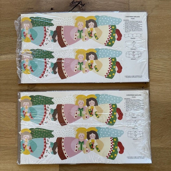 Vintage Paper Christmas Angels Garland Centerpiece 1987 USA Country Craft 80s - Picture 1 of 9